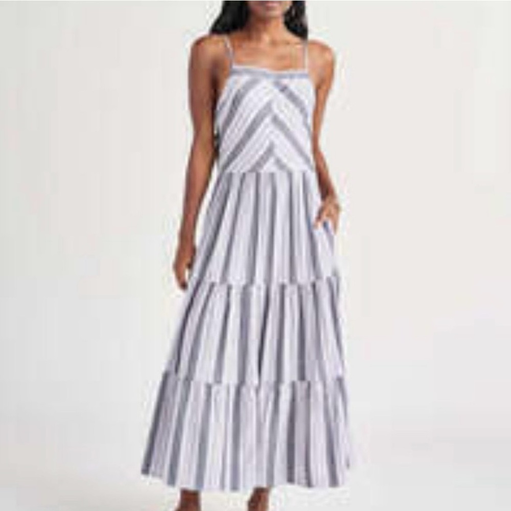 Splendid White and Gray Tiered Maxi Sundress